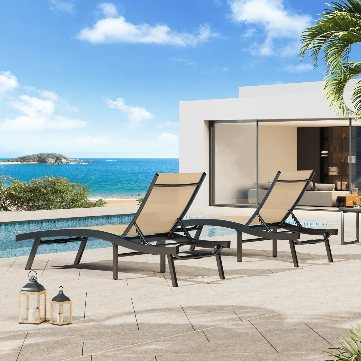 AECOJOY Outdoor Chaise Lounge, All Weather Pool Lounge Chairs Ergonomic Design (Beige, 2 PCs) - Product image 9