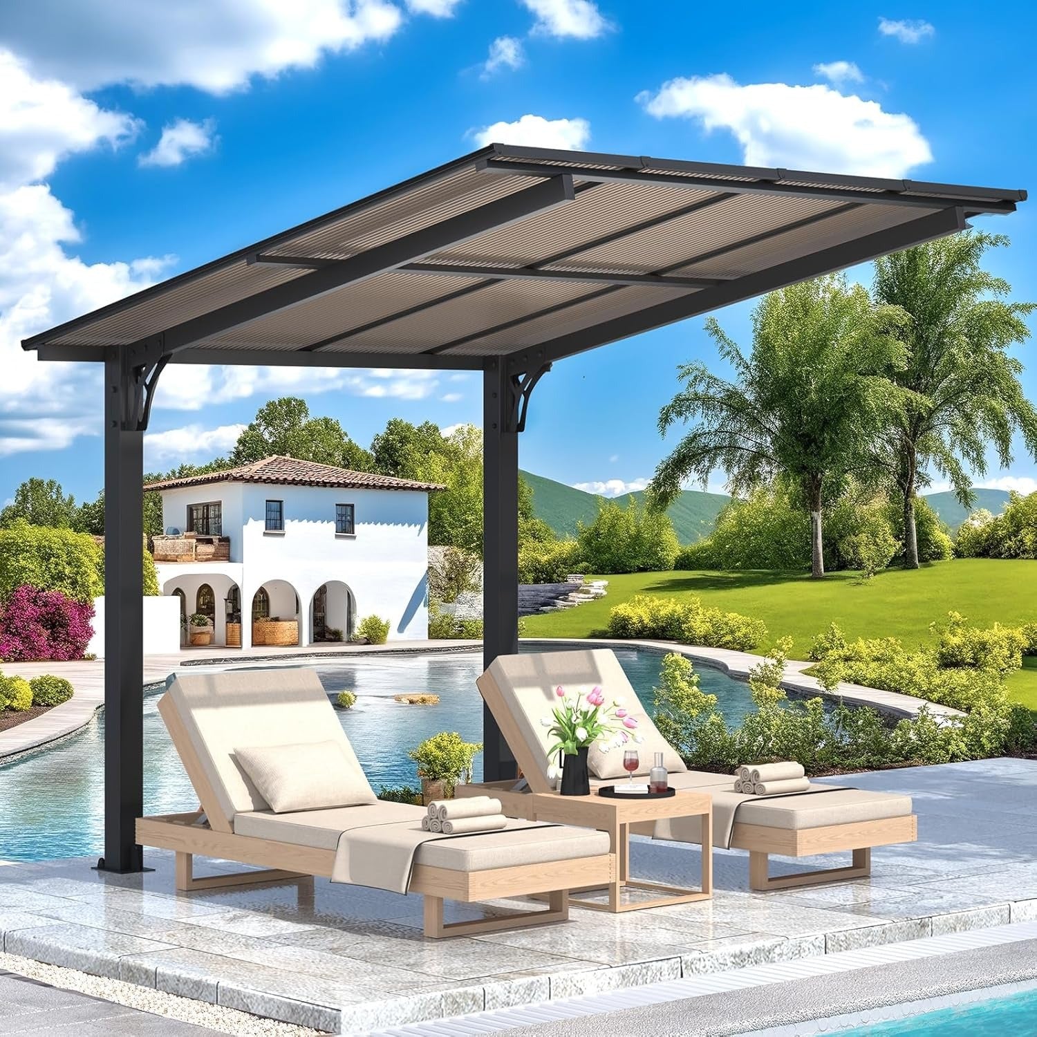 AECOJOY 8' x 8' Gazebo for Patio, Freestanding Lean to Hard Top Gazebo Carport Shelter - Product image 8