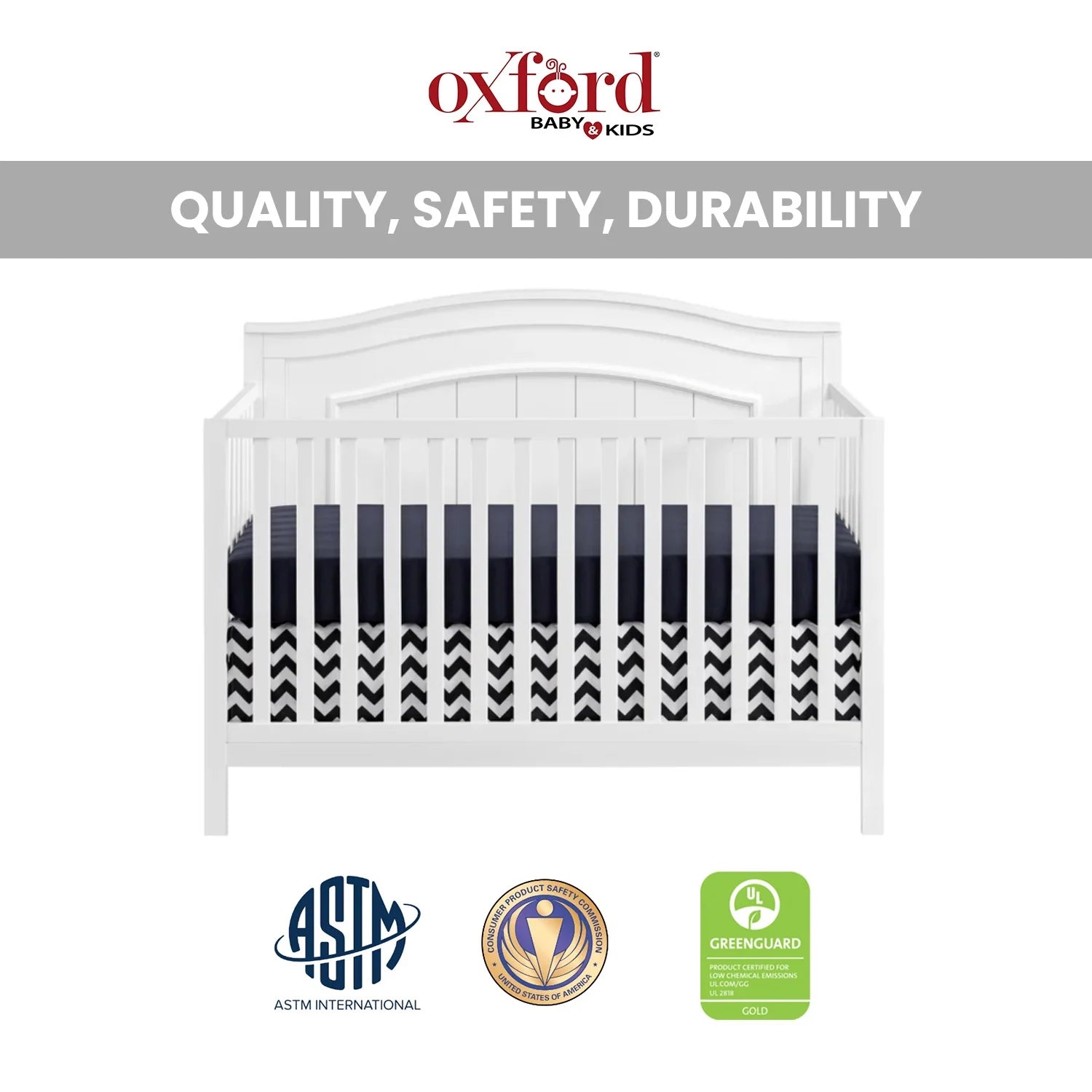 Oxford Baby North Bay 4 - in - 1 Convertible Crib, Snow White, GREENGUARD Gold Certified, Wooden Crib - Product image 8