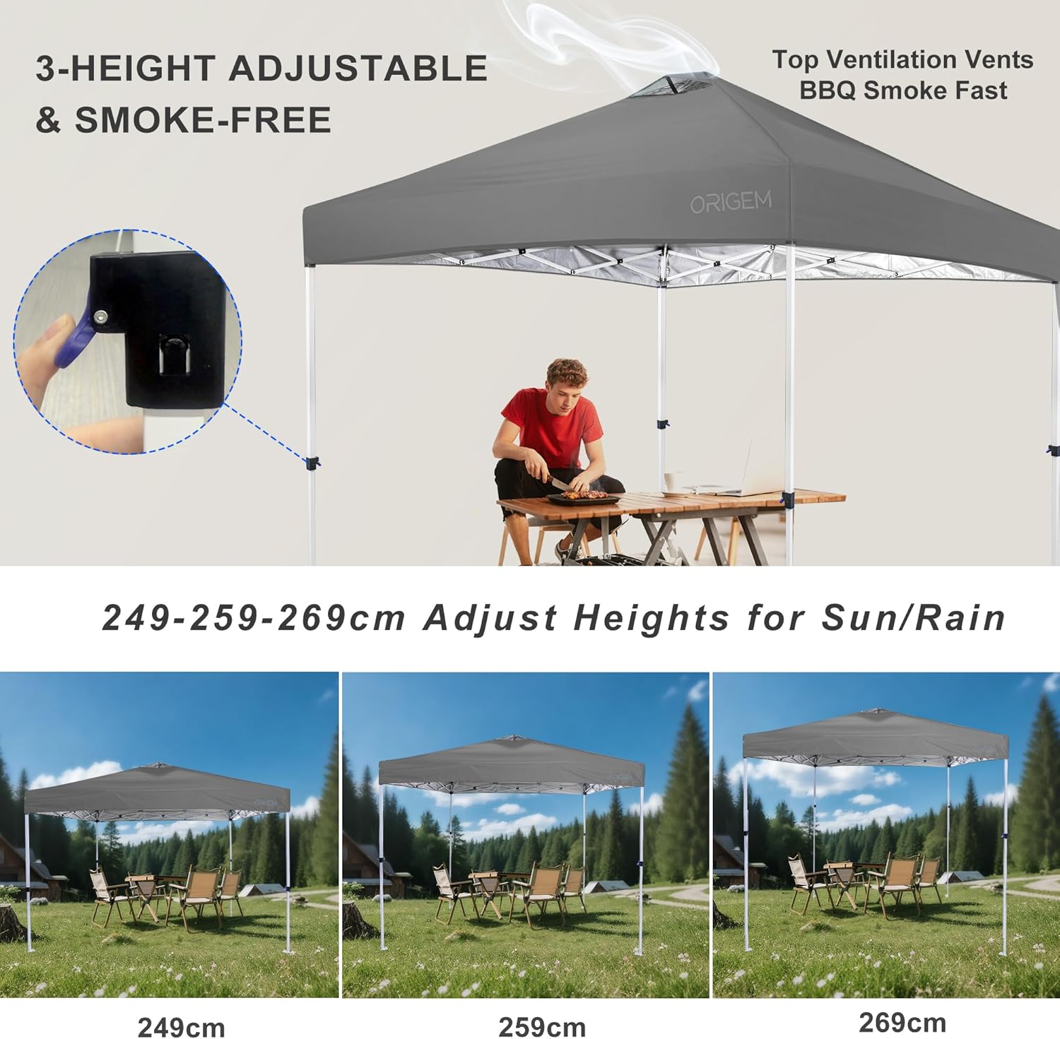 Origem Folding Gazebo 3x3 Waterproof & 2.5 x 2.5m & 3x6m with Side Walls, Barnum One-Stop Assembly & Storage Bag on Wheels, Outdoor Garden Gazebo, Ideal for Camping