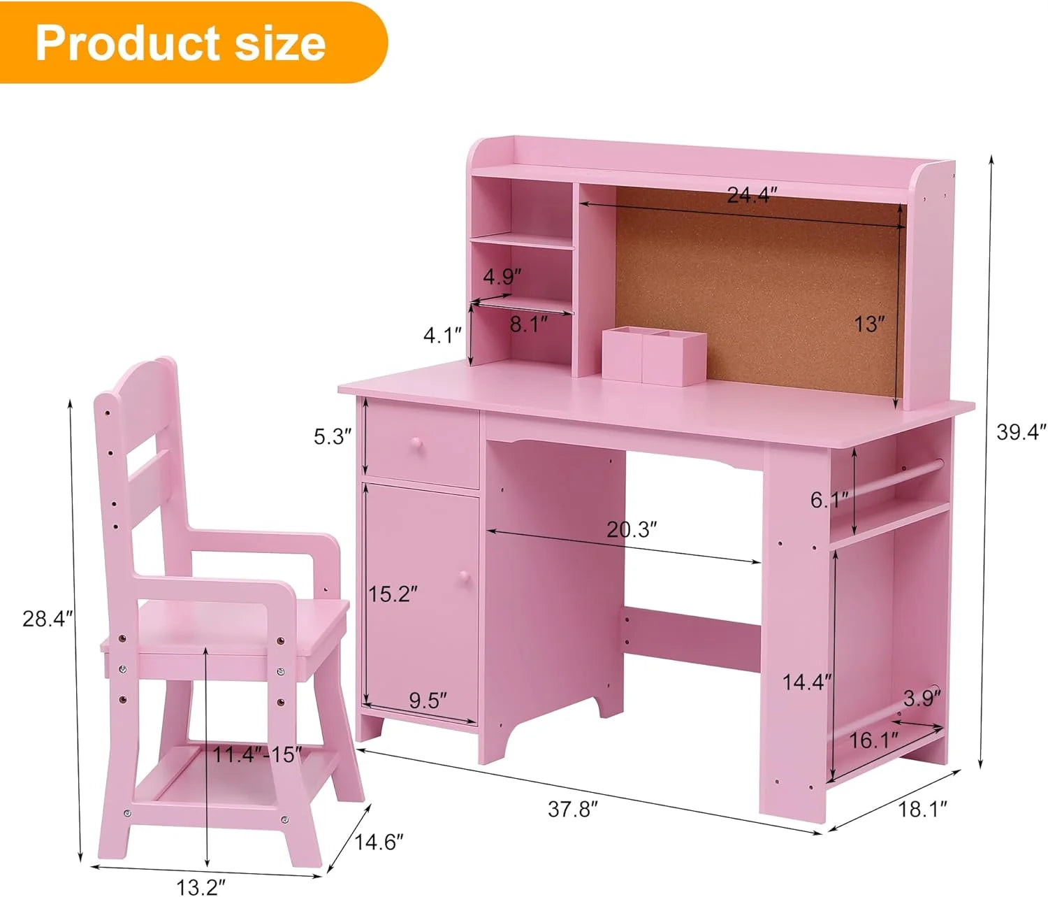 Kids Desk and Chair Set, Study Table with Storage Shelf, Bulletin Board, Children School Learning Desk Set - Product image 5