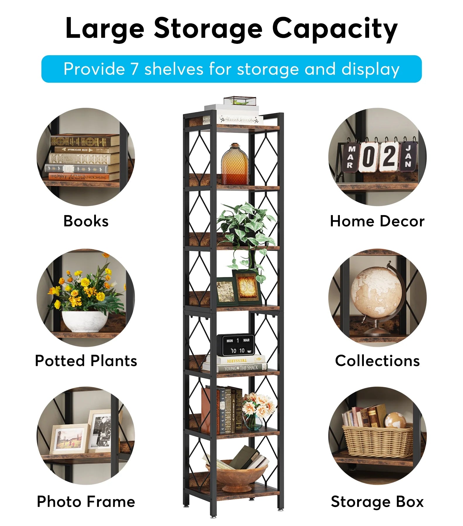 Tribesigns 78.7 in Tall Narrow Bookshelf, Freestanding 7 - Tier Bookcase, Skinny Corner Storage Organizer for Home Office