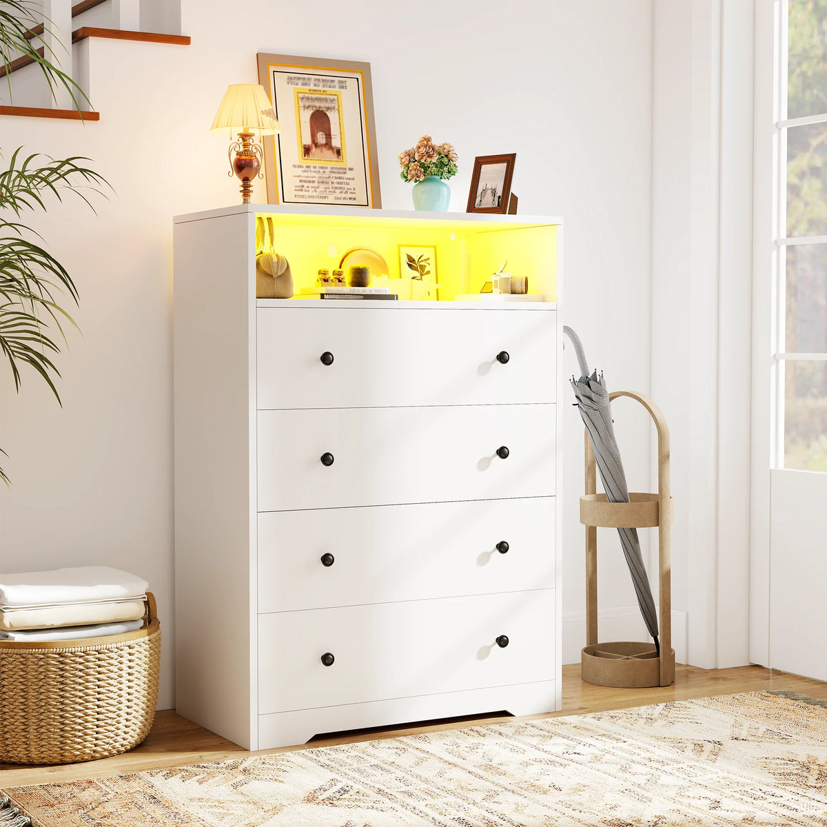 4 - Drawer Black Wood Dresser with LED Lights, Modern Chest of Drawers for Bedroom, Living Room - Product image 15