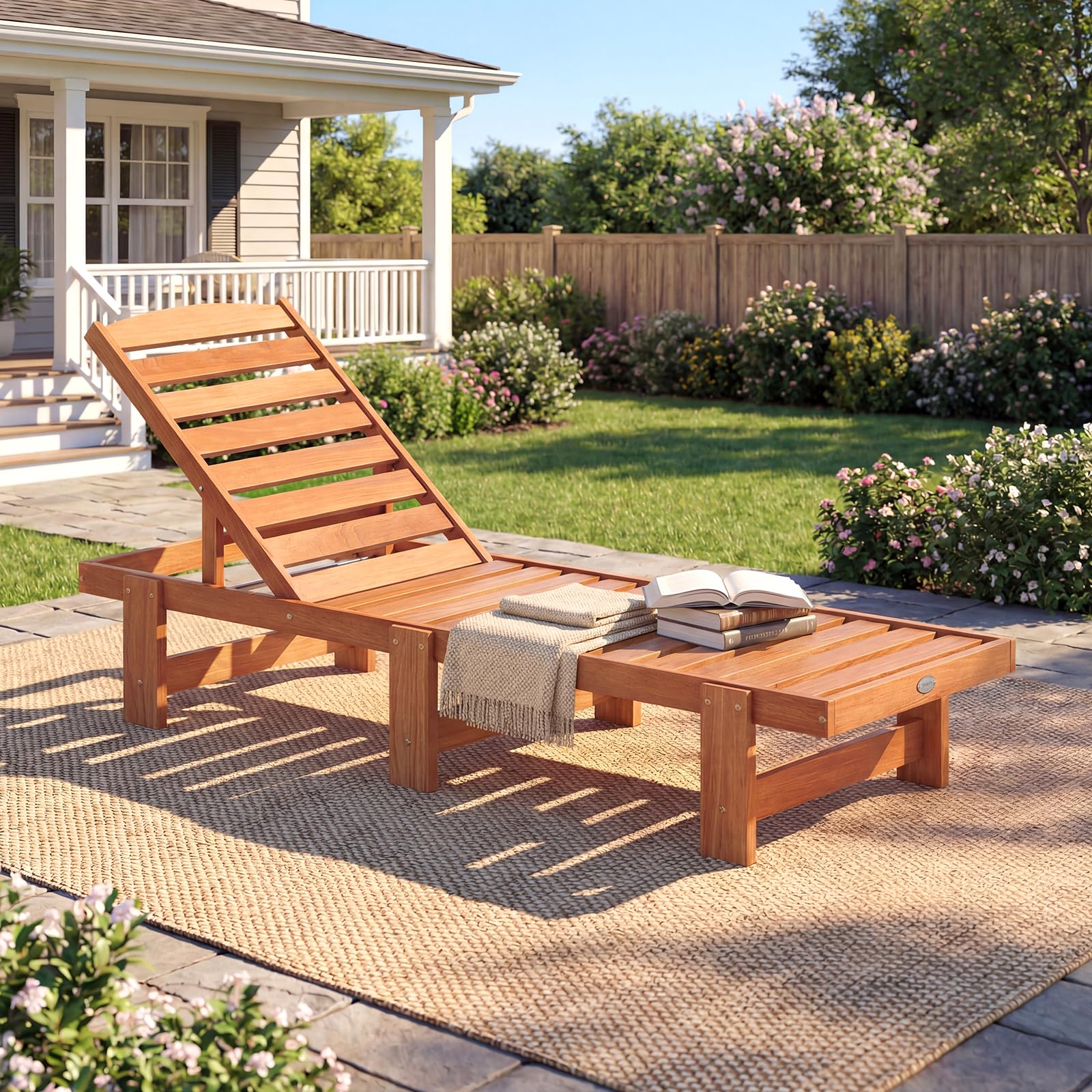 Tangkula Solid Wood Patio Chaise Lounge with 5-Level Adjustable Backrest (1/2) - Product image 2