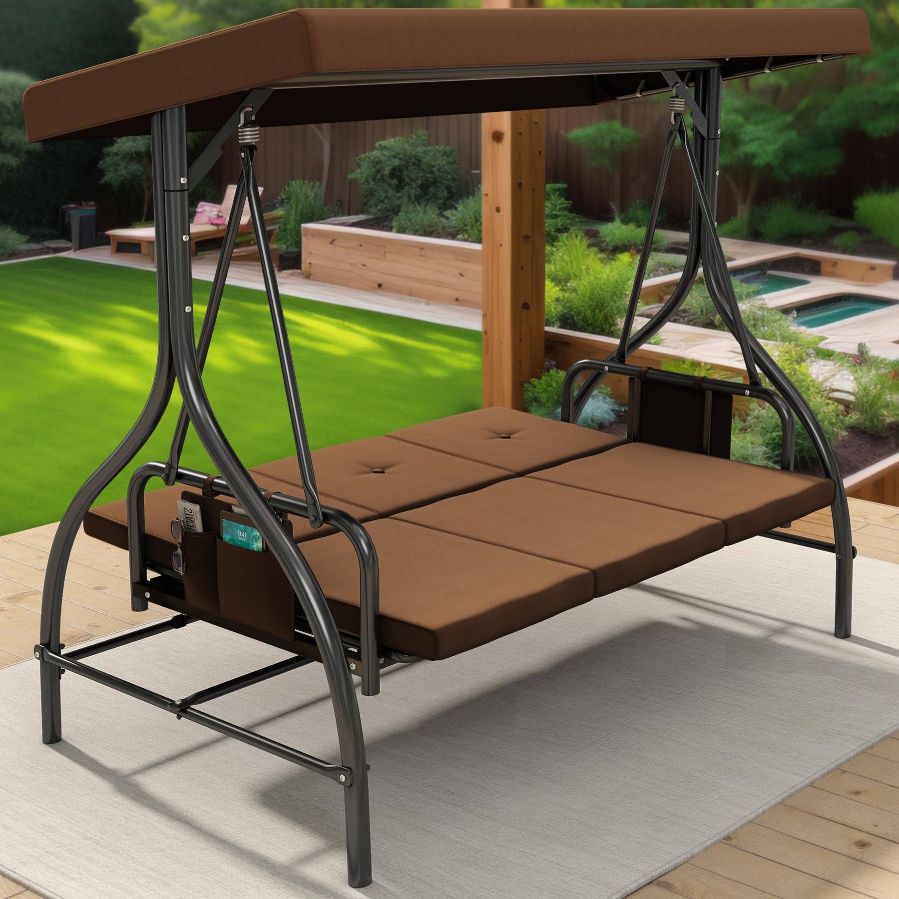 YITAHOME Porch Swing Bed 3-Seats Outdoor Patio Swing Heavy Duty Swing Chair with Adjustable Canopy - Product image 1