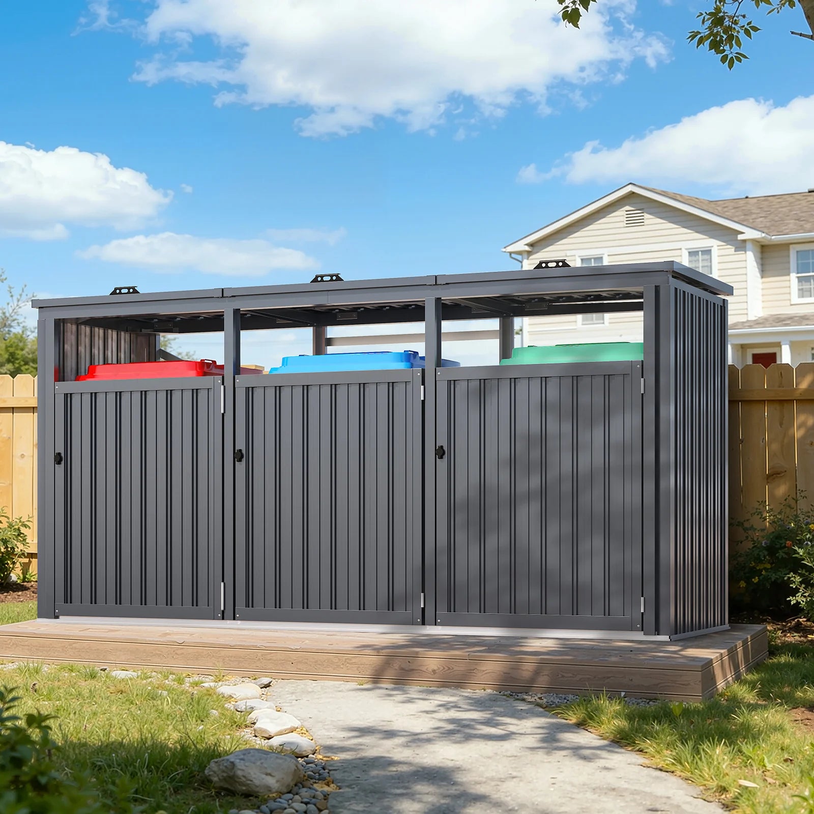 AECOJOY 73 Cu.Ft Outdoor Trash Can Storage Shed for 3 Garbage Cans - Product image 7