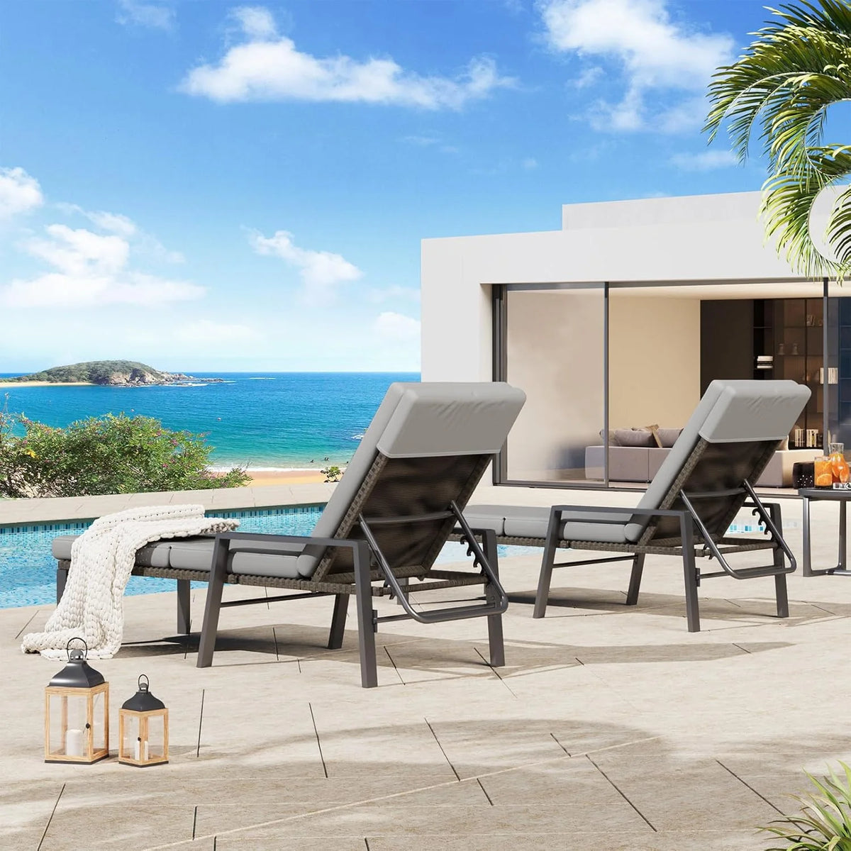 AECOJOY Chaise Lounge Chairs for Outside Set of 2, Adjustable Wicker PE Rattan Patio Pool Recliner Chair - Product image 5