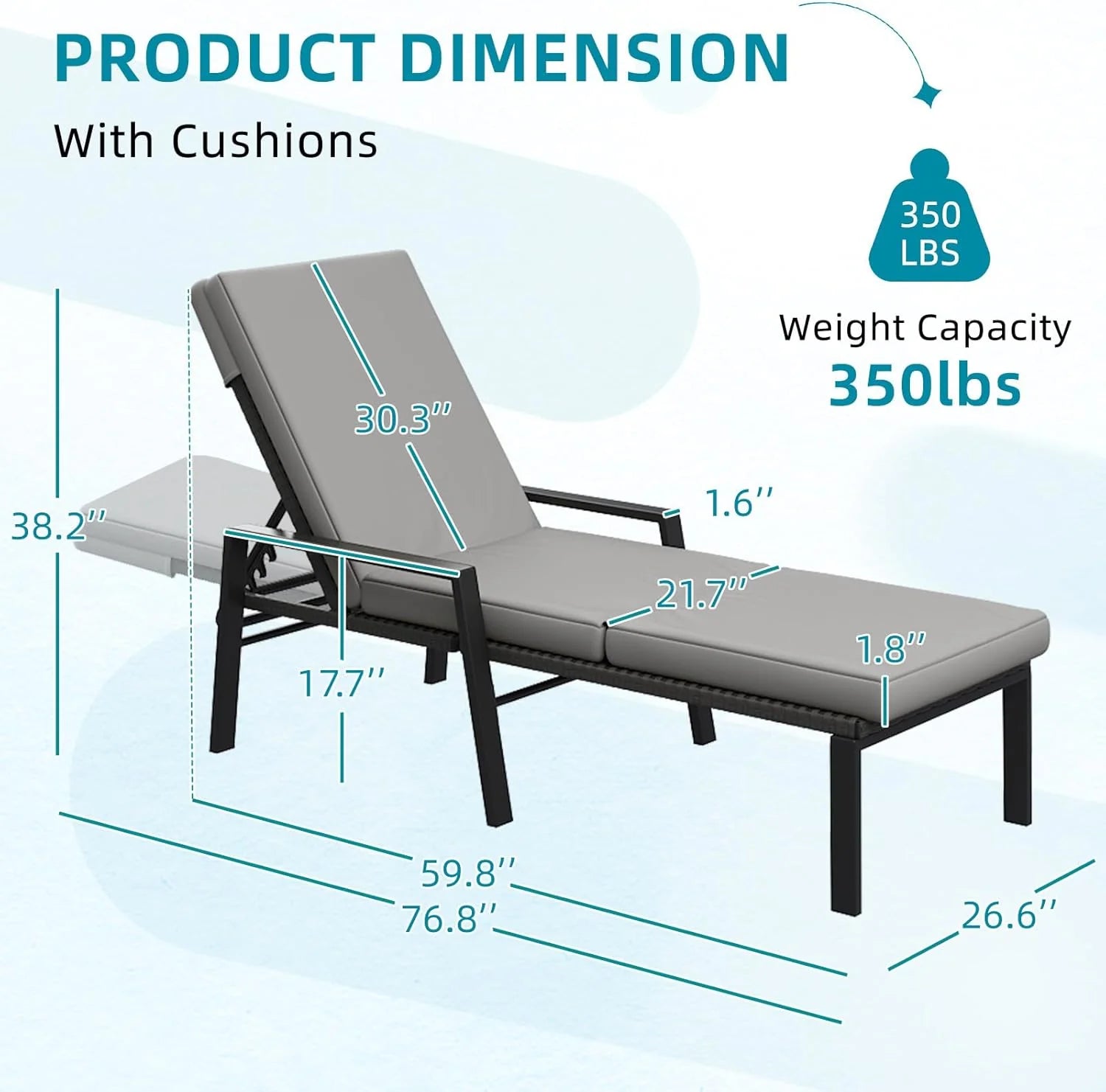 AECOJOY Chaise Lounge Chairs for Outside Set of 2, Adjustable Wicker PE Rattan Patio Pool Recliner Chair - Product image 3