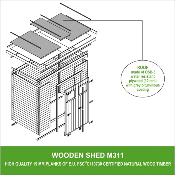 Wooden garden shed L204 x l142 x H200 cm / 2.22 m -