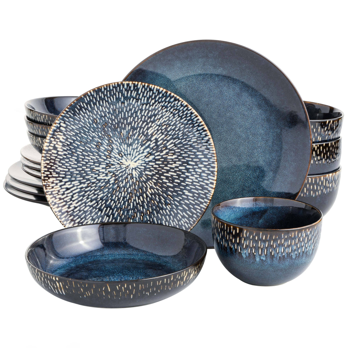 Gibson Elite Matisse 16-Piece Double Bowl Dinnerware Set, Cobalt - Product image 1