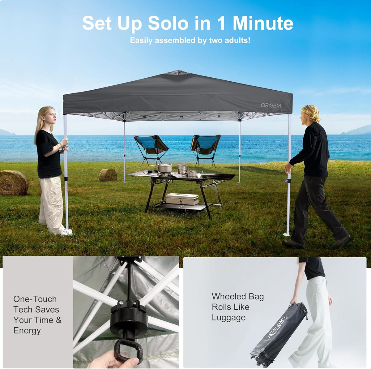 Origem Folding Gazebo 3x3 Waterproof & 2.5 x 2.5m & 3x6m with Side Walls, Barnum One-Stop Assembly & Storage Bag on Wheels, Outdoor Garden Gazebo, Ideal for Camping