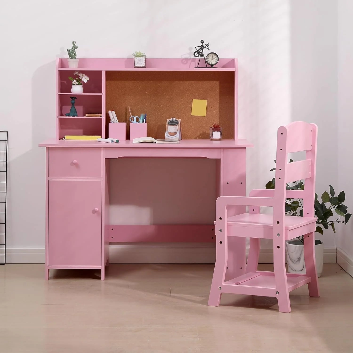 Kids Desk and Chair Set, Study Table with Storage Shelf, Bulletin Board, Children School Learning Desk Set - Product image 4