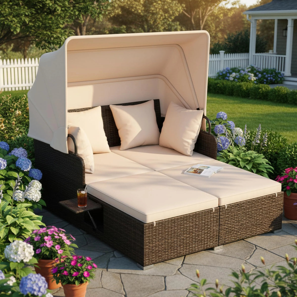 Tangkula Patio Rattan Daybed with Retractable Canopy - Product image 3