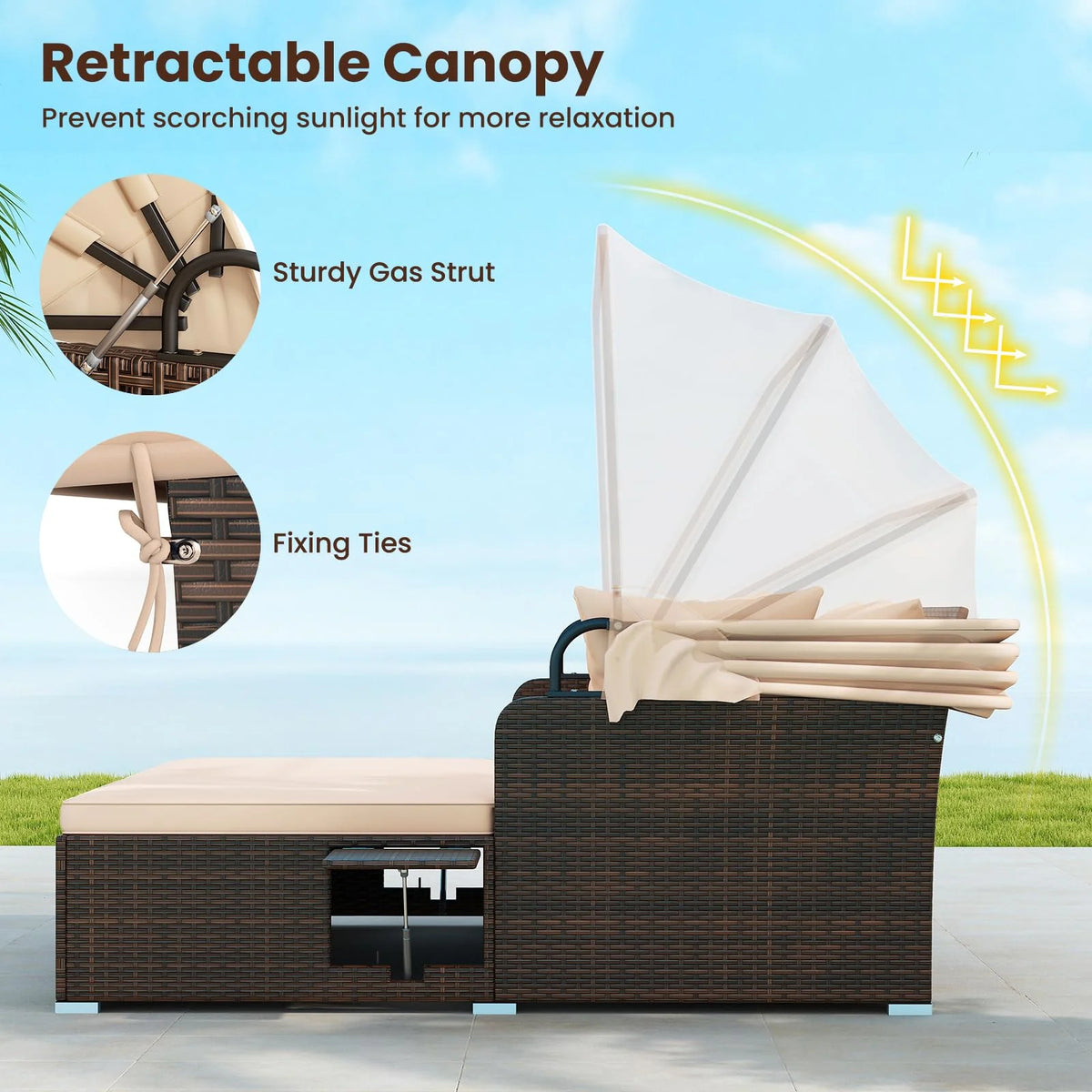 Tangkula Patio Rattan Daybed with Retractable Canopy - Product image 6