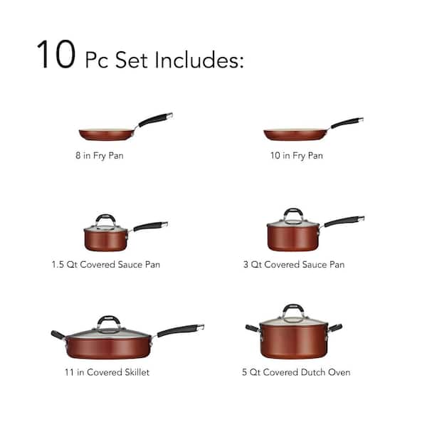 Style Ceramica 10-Piece Aluminum Ceramic Nonstick Cookware Set in Metallic Copper - Product image 5
