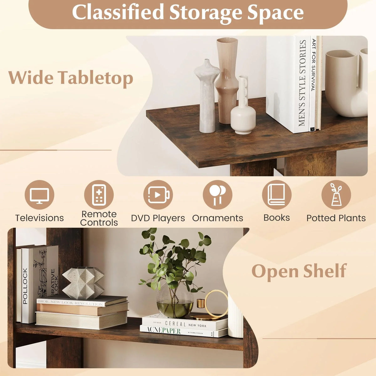 Tangkula 2-Tier TV Stand with Storage for TVs up to 55 Inch Console Table with Open Shelf - Product image 9
