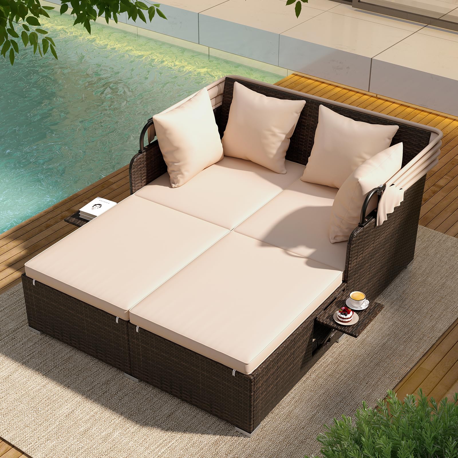 Tangkula Patio Rattan Daybed with Retractable Canopy - Product image 5