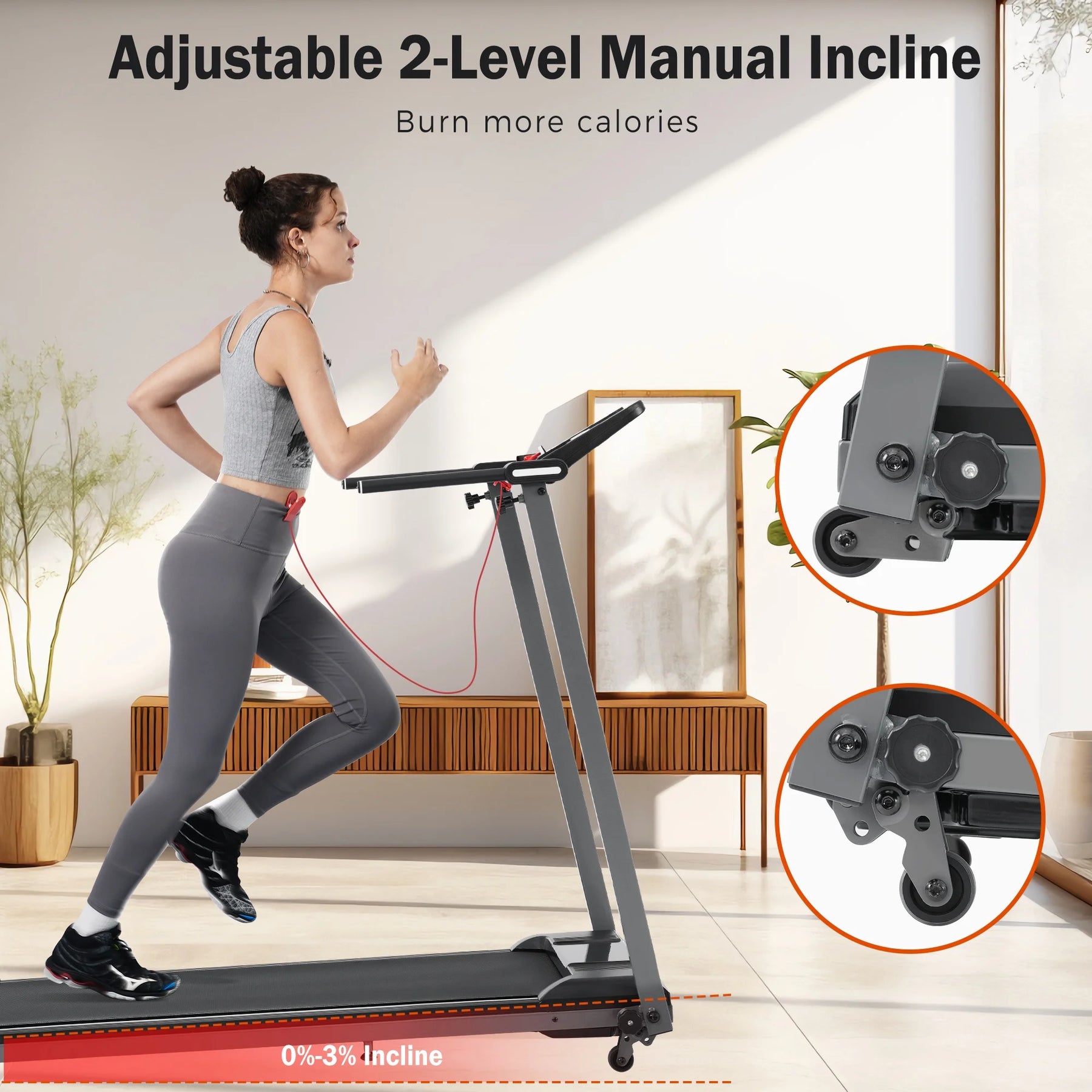 EUROCO 2.5HP Folding Treadmill with 7.5mph Speed, 265 lb Walking Exercise Treadmill with LED Display, 3 - Product image 7