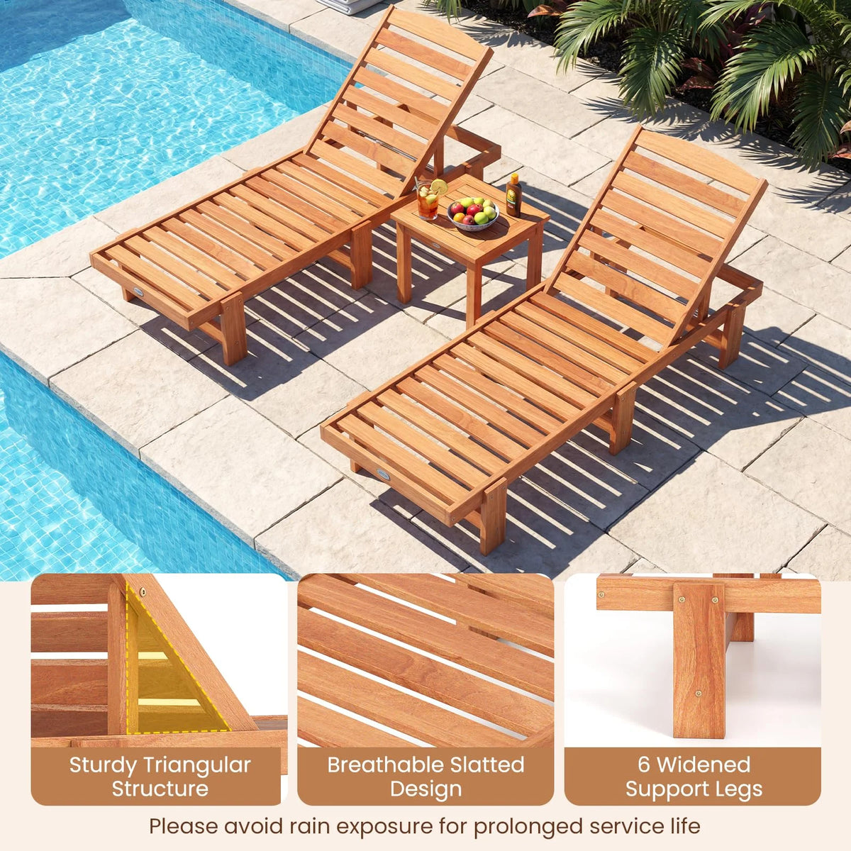 Tangkula Solid Wood Patio Chaise Lounge with 5-Level Adjustable Backrest (1/2) - Product image 8