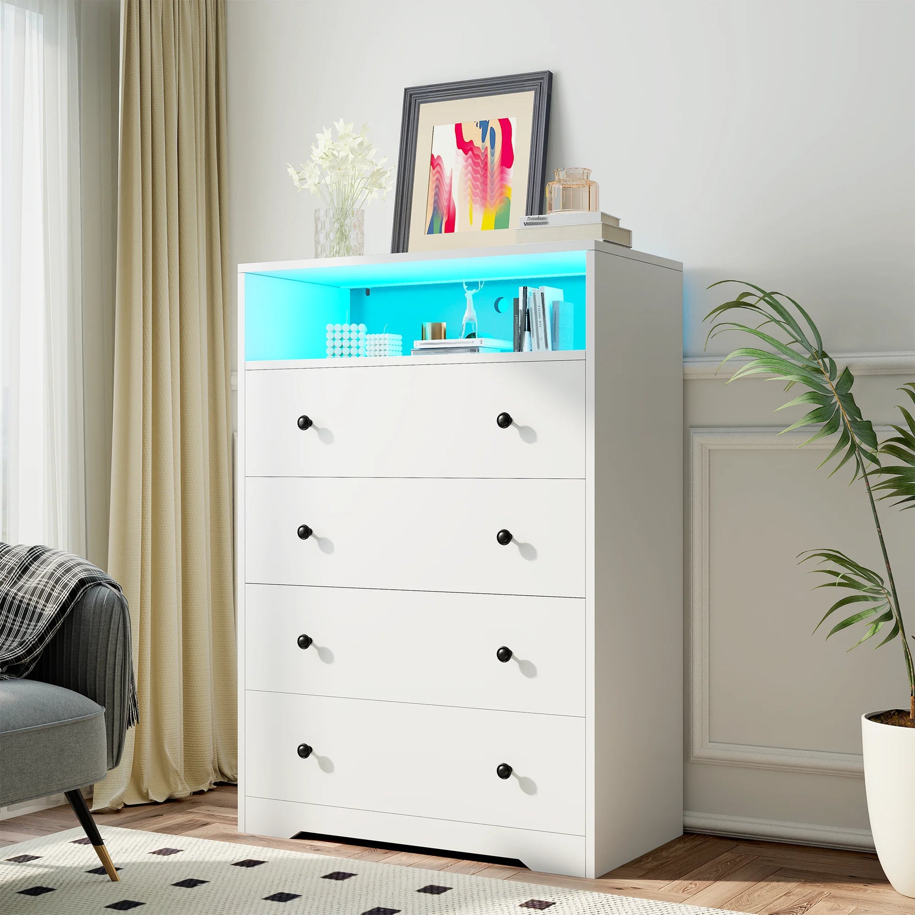 4 - Drawer Black Wood Dresser with LED Lights, Modern Chest of Drawers for Bedroom, Living Room - Product image 10