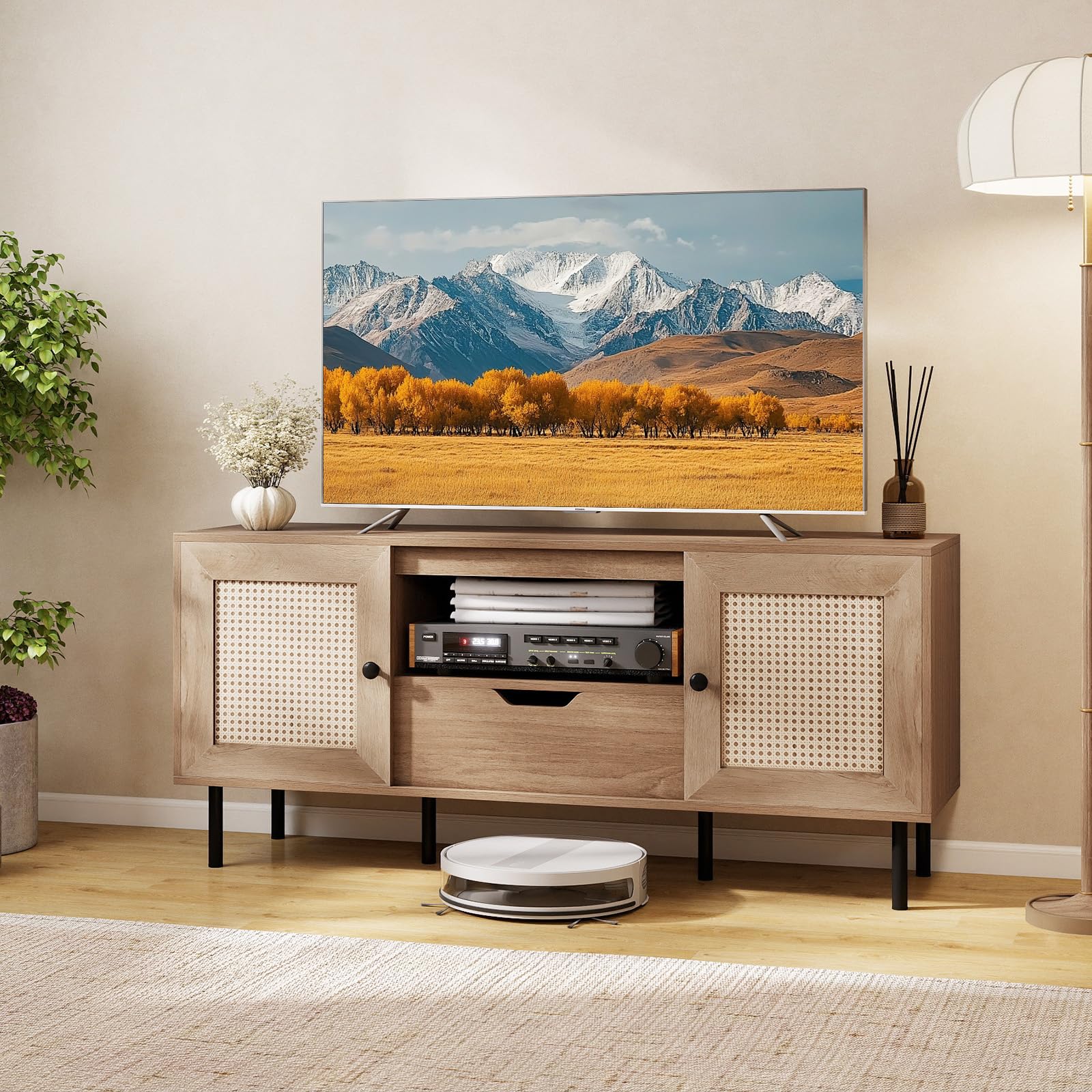 Tangkula Boho TV Stand for 60 Inch TV Entertainment Center with Cabinets and Storage Shelf - Product image 2