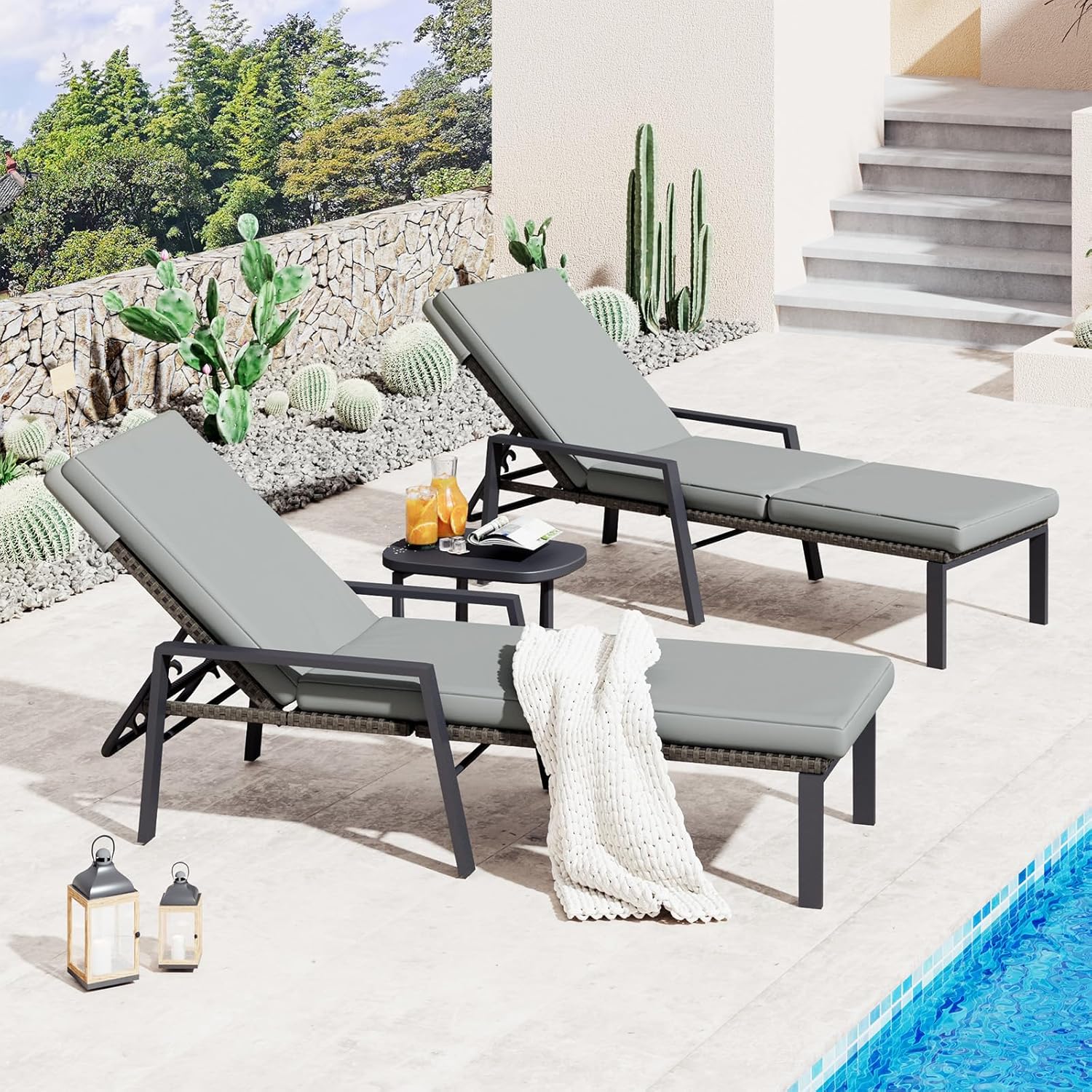 AECOJOY Chaise Lounge Chairs for Outside Set of 2, Adjustable Wicker PE Rattan Patio Pool Recliner Chair - Product image 2