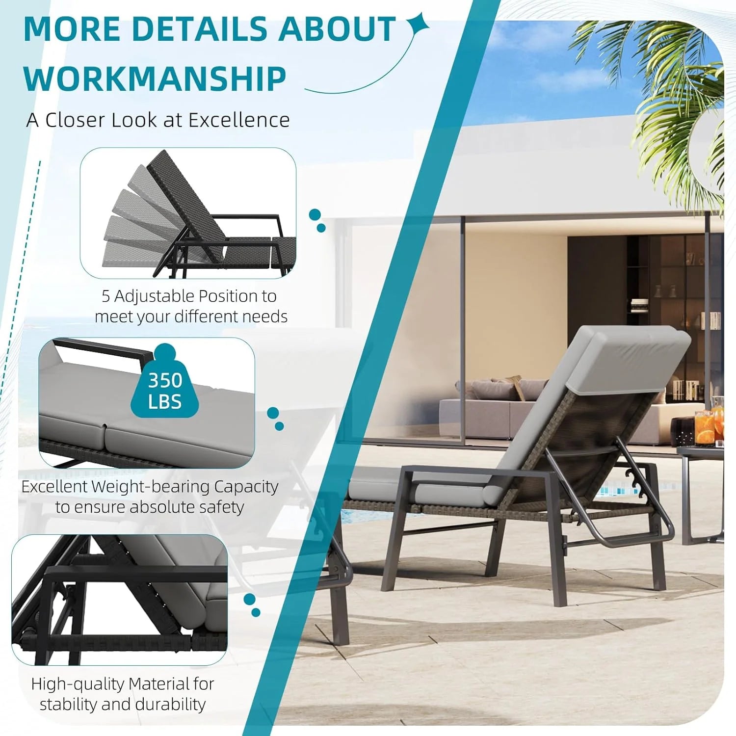 AECOJOY Chaise Lounge Chairs for Outside Set of 2, Adjustable Wicker PE Rattan Patio Pool Recliner Chair - Product image 7