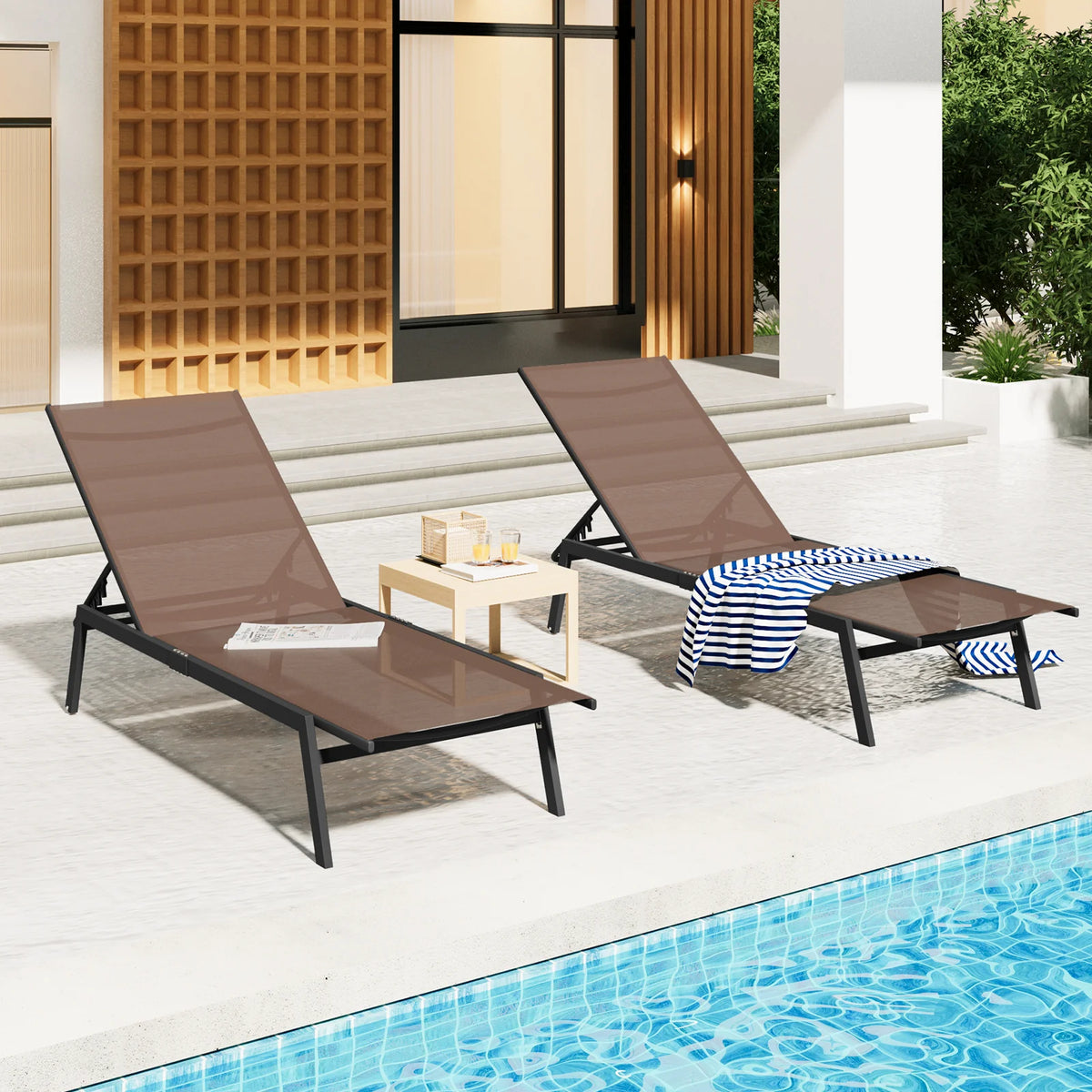 AECOJOY Patio Lounge Chairs, Outdoor Chaise Lounge with Wheels, Brown, 2PCS - Product image 2