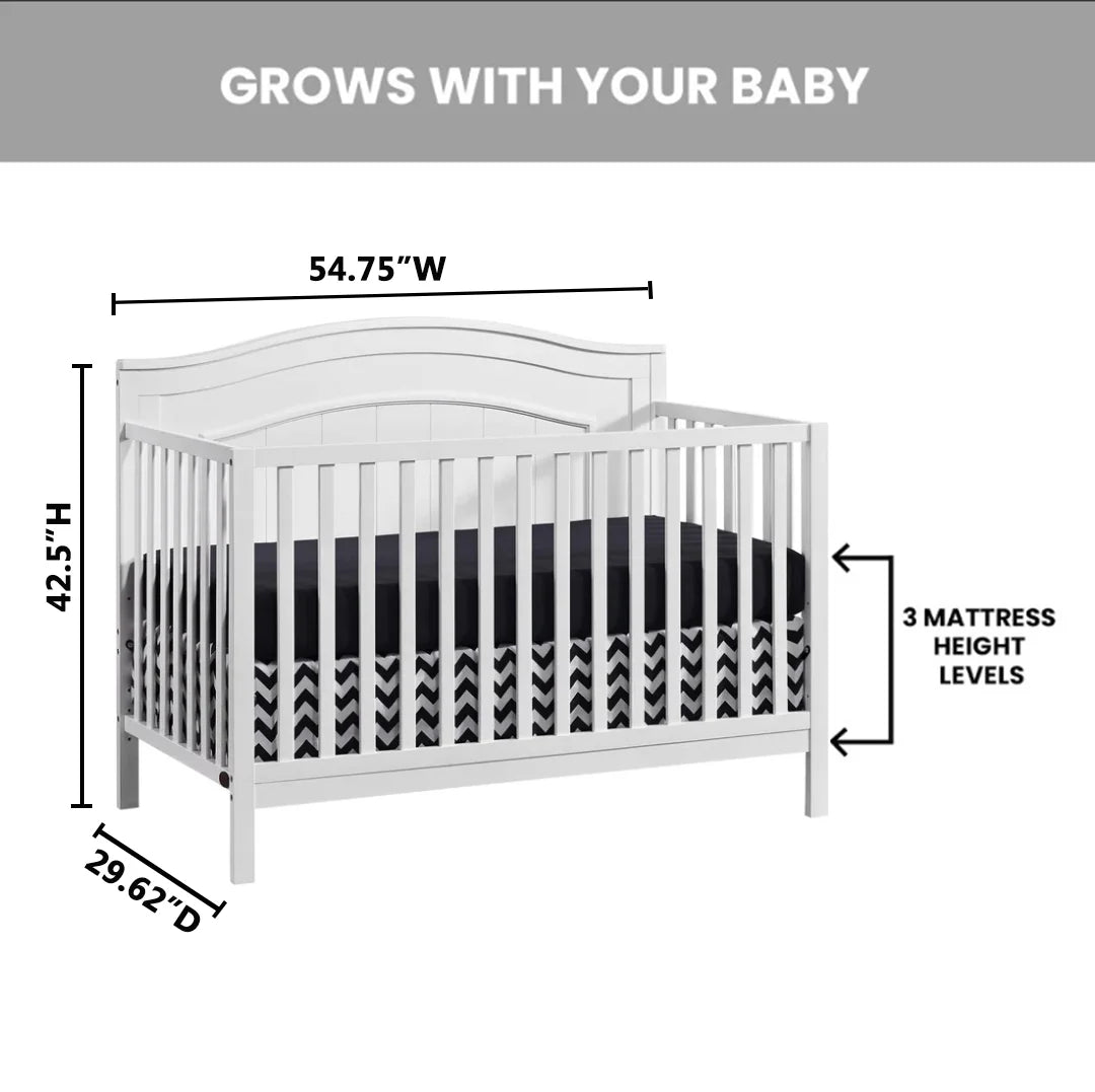Oxford Baby North Bay 4 - in - 1 Convertible Crib, Snow White, GREENGUARD Gold Certified, Wooden Crib - Product image 7
