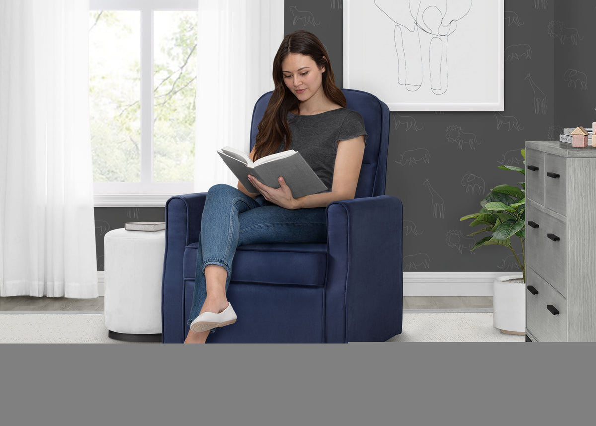 Delta Children Clair Slim Nursery Glider Swivel Rocker Chair. Navy