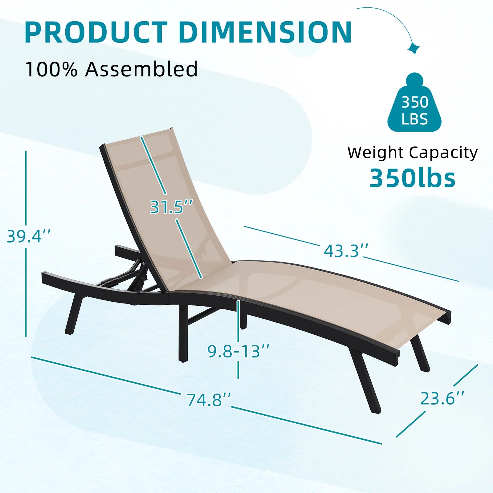 AECOJOY Outdoor Chaise Lounge, All Weather Pool Lounge Chairs Ergonomic Design (Beige, 2 PCs) - Product image 3