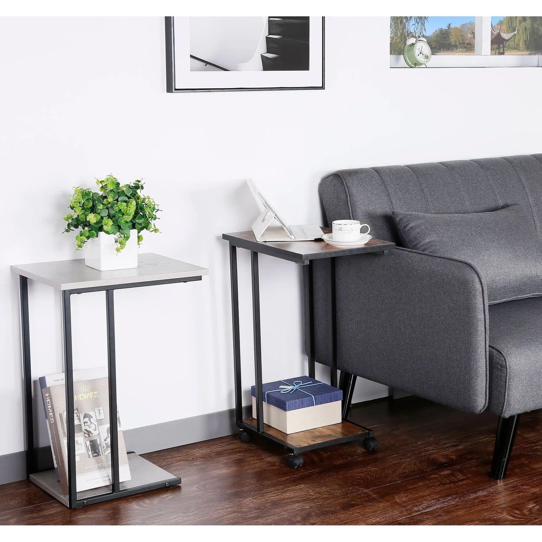 JJS Side End C Table for Sofa, Living Room Couch Table Snack Table That Slide Under for Small Spaces - Product image 4