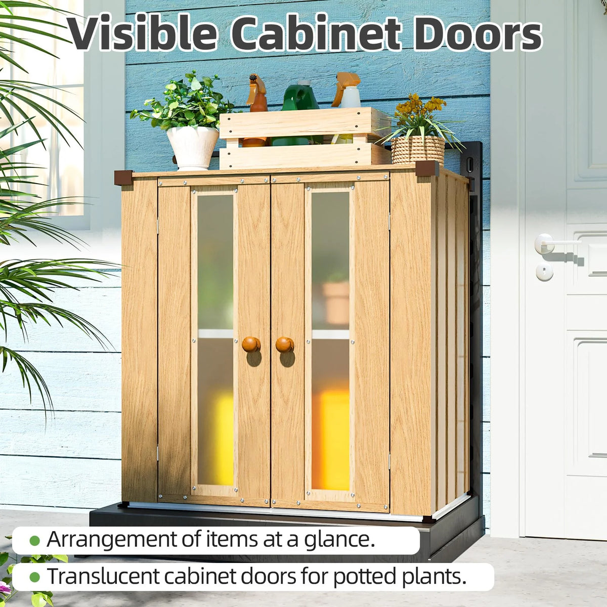 AECOJOY Small Outdoor Storage Cabinet Waterproof with Shelves, Vertical Garden Storage Sheds