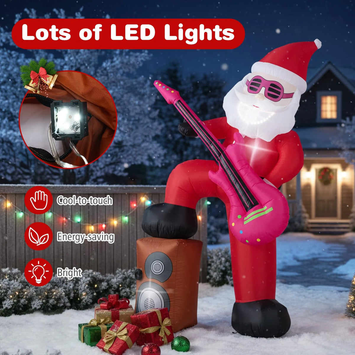 Tangkula 8.4 ft Inflatable Santa Claus Playing Guitar for Christmas - Product image 4