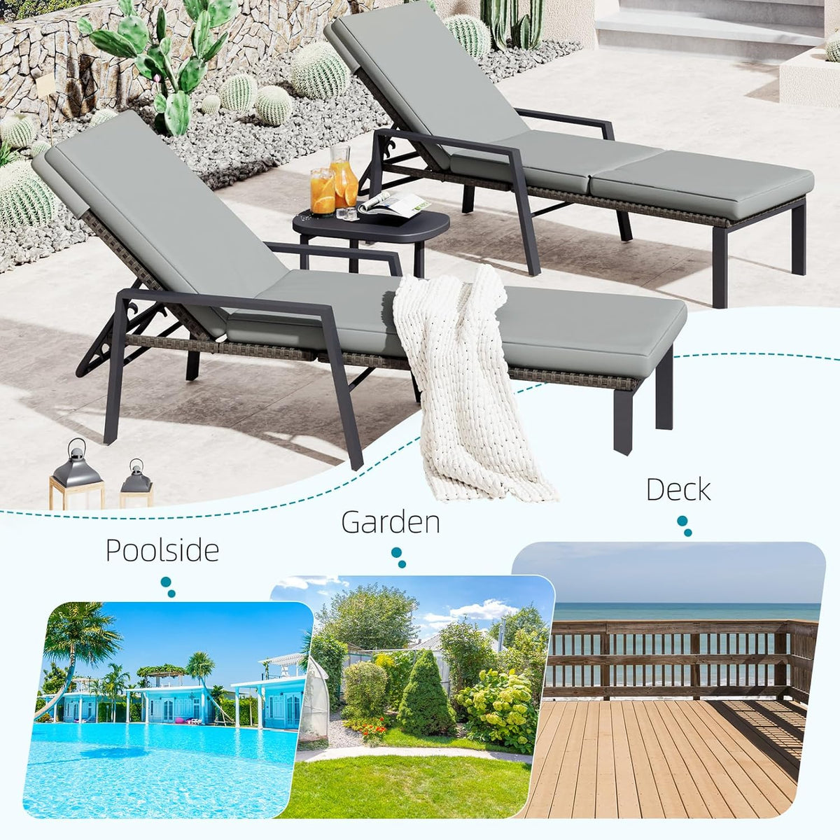 AECOJOY Chaise Lounge Chairs for Outside Set of 2, Adjustable Wicker PE Rattan Patio Pool Recliner Chair - Product image 4