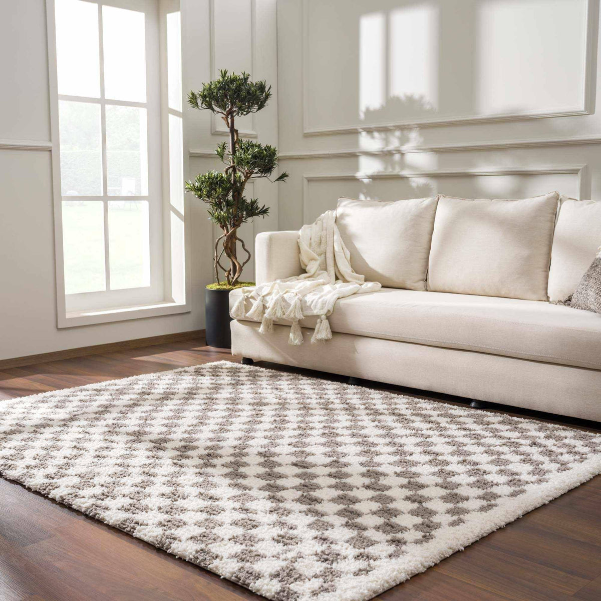 Hauteloom Kieu Checkered Shag Bedroom Living Room Area Rug - High Pile - Shaggy Plush Modern Soft Carpet - Product image 1