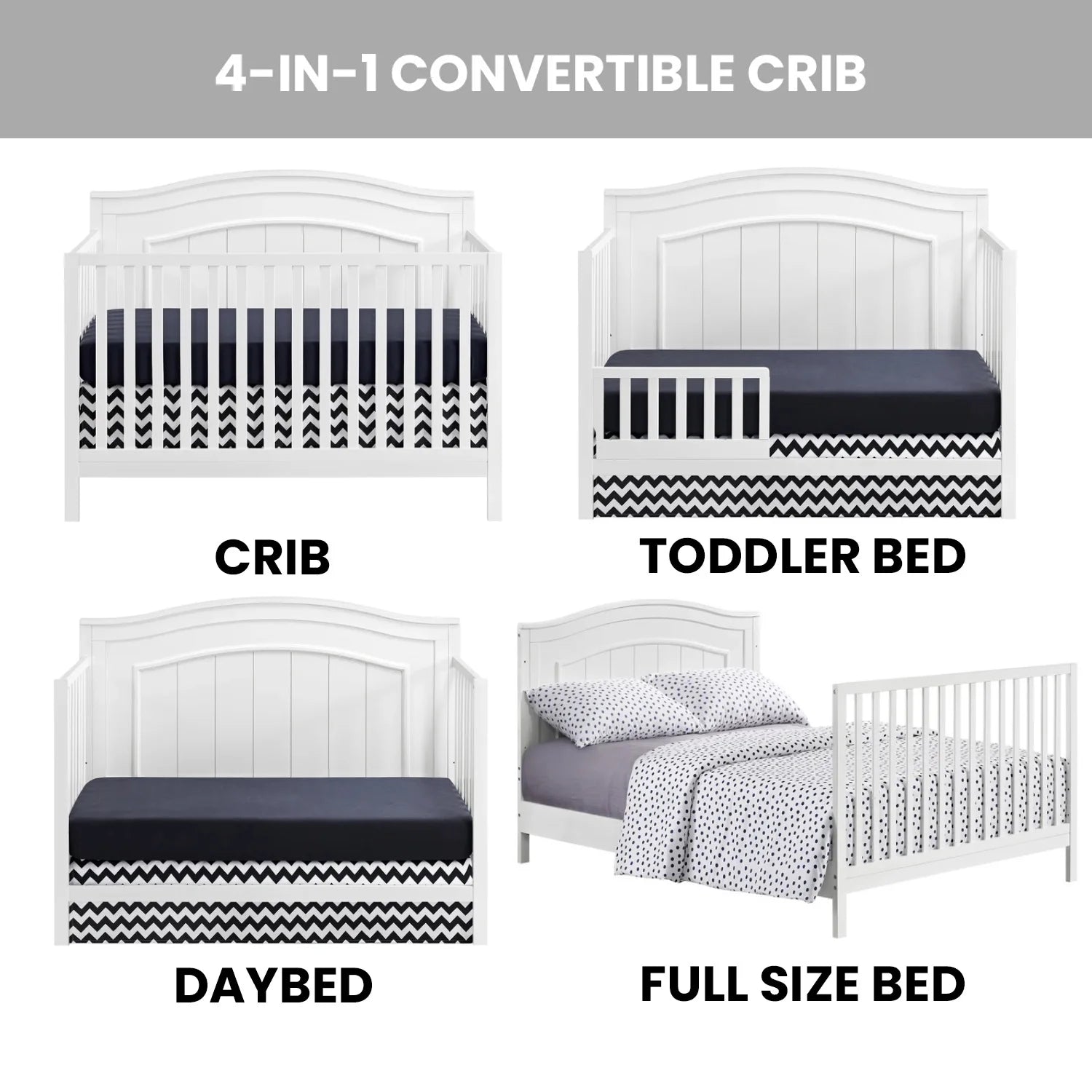 Oxford Baby North Bay 4 - in - 1 Convertible Crib, Snow White, GREENGUARD Gold Certified, Wooden Crib - Product image 6