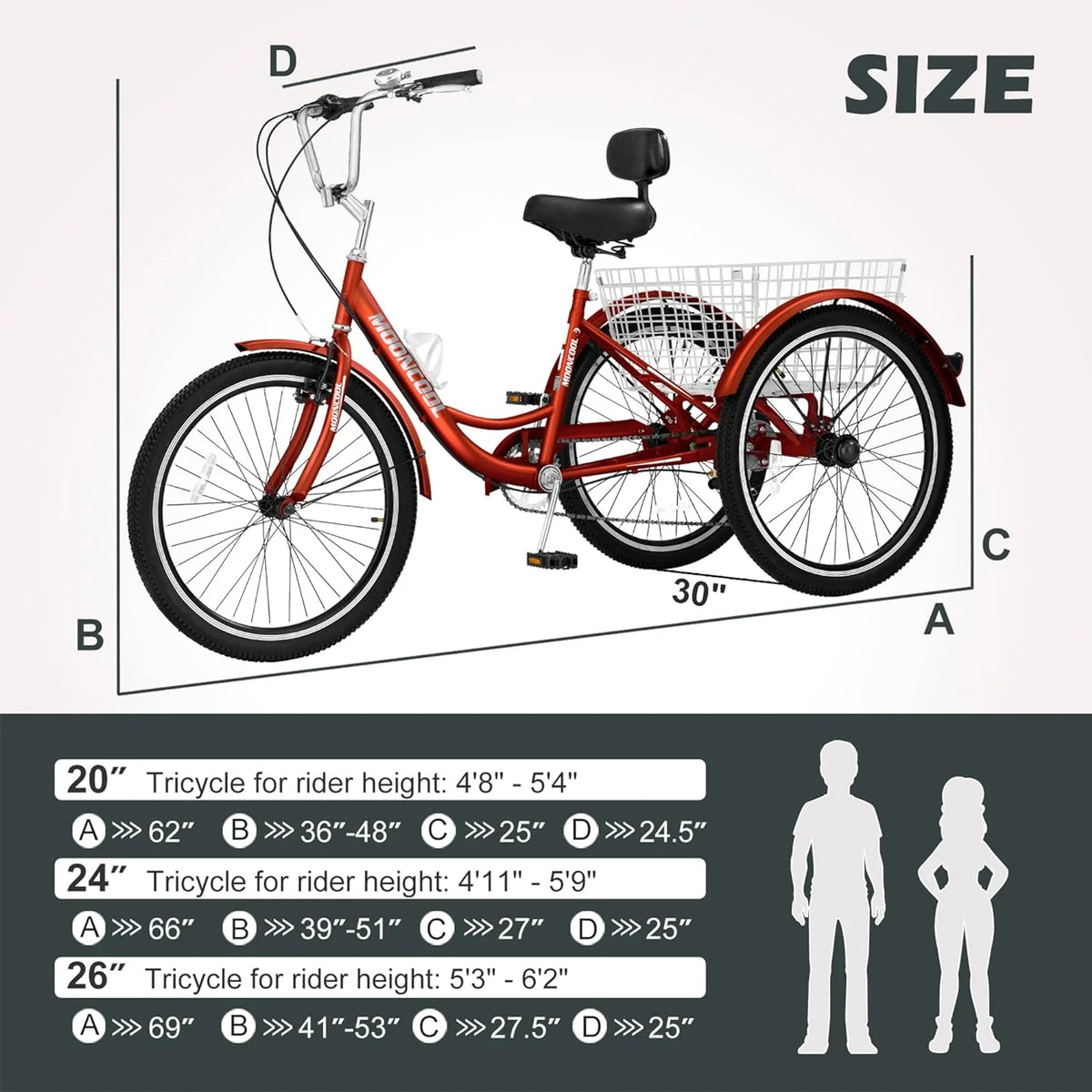 FICISOG 7 Speed Adult Tricycle for Women, 20/24/26 in Adult Trike with Basket - Product image 2