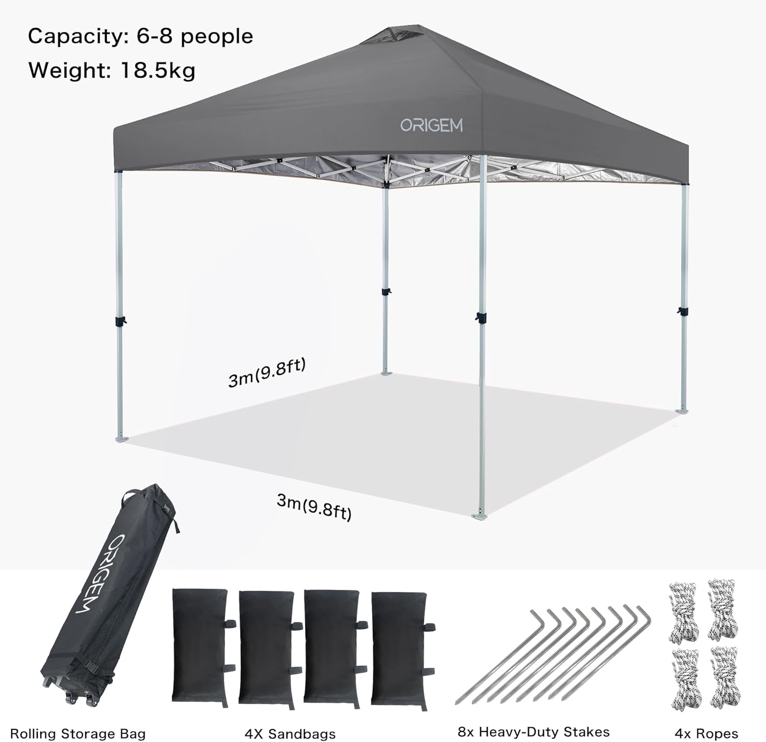 Origem Folding Gazebo 3x3 Waterproof & 2.5 x 2.5m & 3x6m with Side Walls, Barnum One-Stop Assembly & Storage Bag on Wheels, Outdoor Garden Gazebo, Ideal for Camping