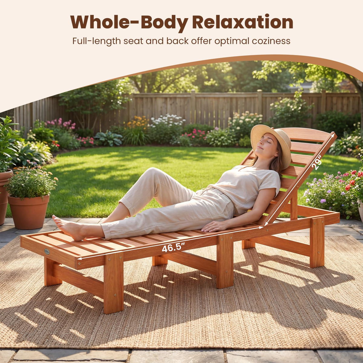 Tangkula Solid Wood Patio Chaise Lounge with 5-Level Adjustable Backrest (1/2) - Product image 7