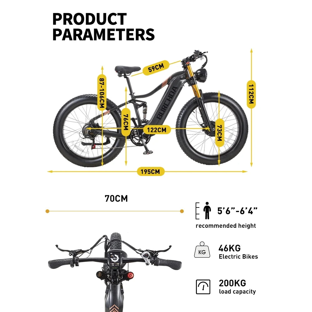 Dual Motors AWD 2000W Electric Bike for Adult 26'', UL2849 48V 60AH Removable Battery E - Product image 18