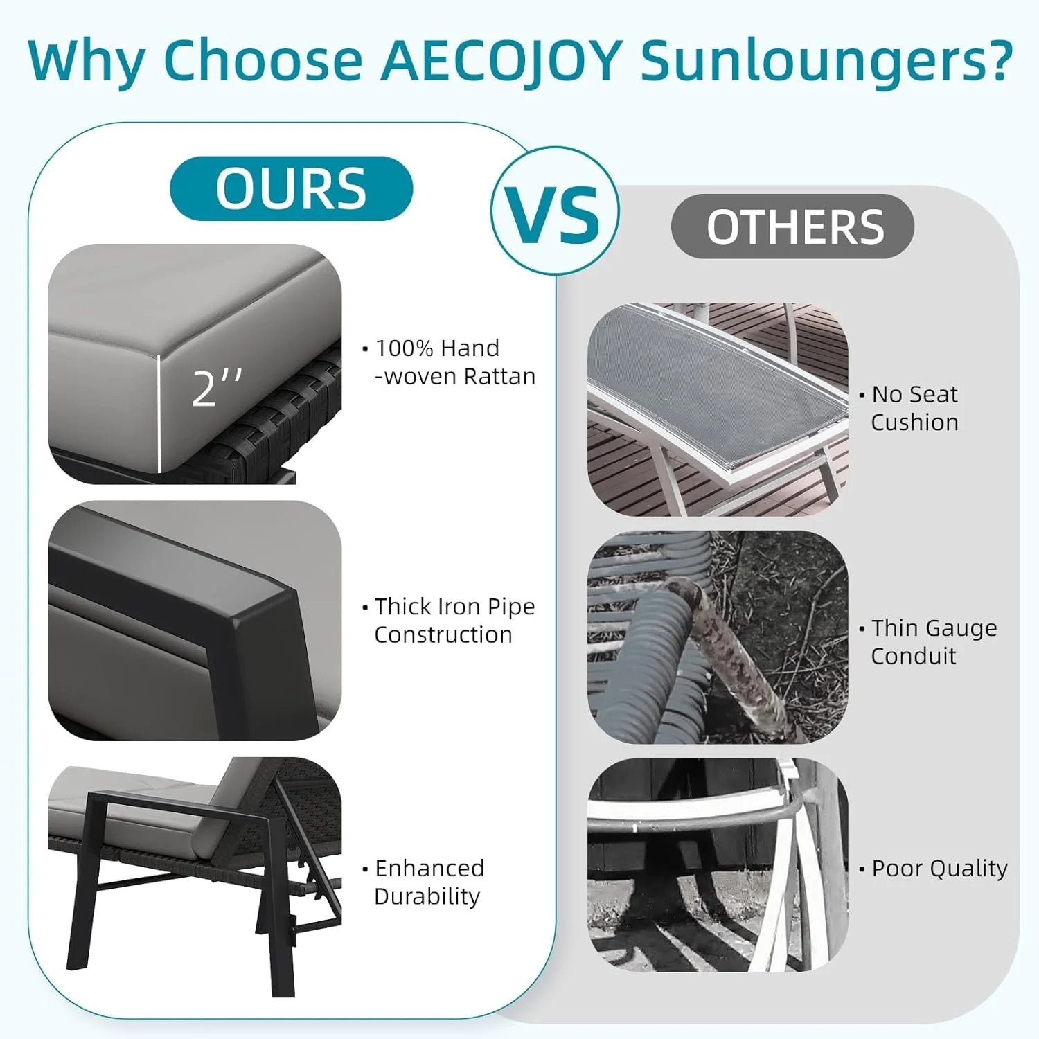 AECOJOY Chaise Lounge Chairs for Outside Set of 2, Adjustable Wicker PE Rattan Patio Pool Recliner Chair - Product image 8