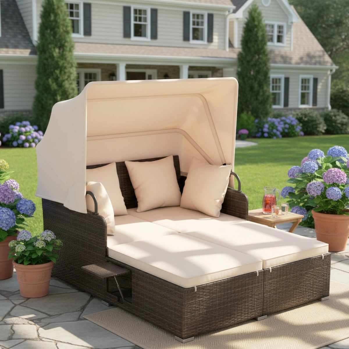 Tangkula Patio Rattan Daybed with Retractable Canopy - Product image 2