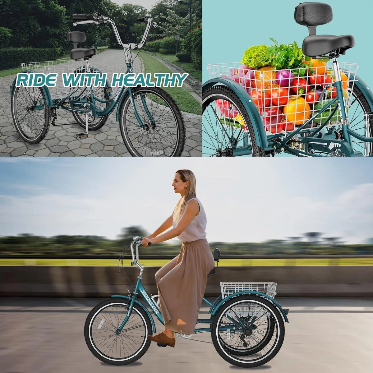 FICISOG 7 Speed Adult Tricycle for Women, 20/24/26 in Adult Trike with Basket - Product image 70
