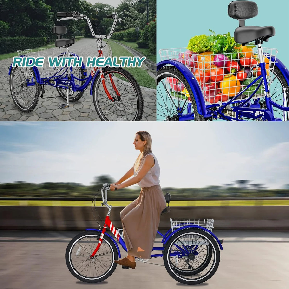 FICISOG 7 Speed Adult Tricycle for Women, 20/24/26 in Adult Trike with Basket - Product image 54