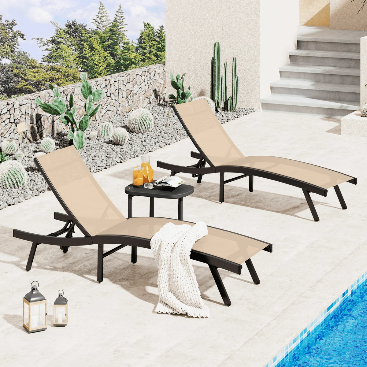 AECOJOY Outdoor Chaise Lounge, All Weather Pool Lounge Chairs Ergonomic Design (Beige, 2 PCs) - Product image 2