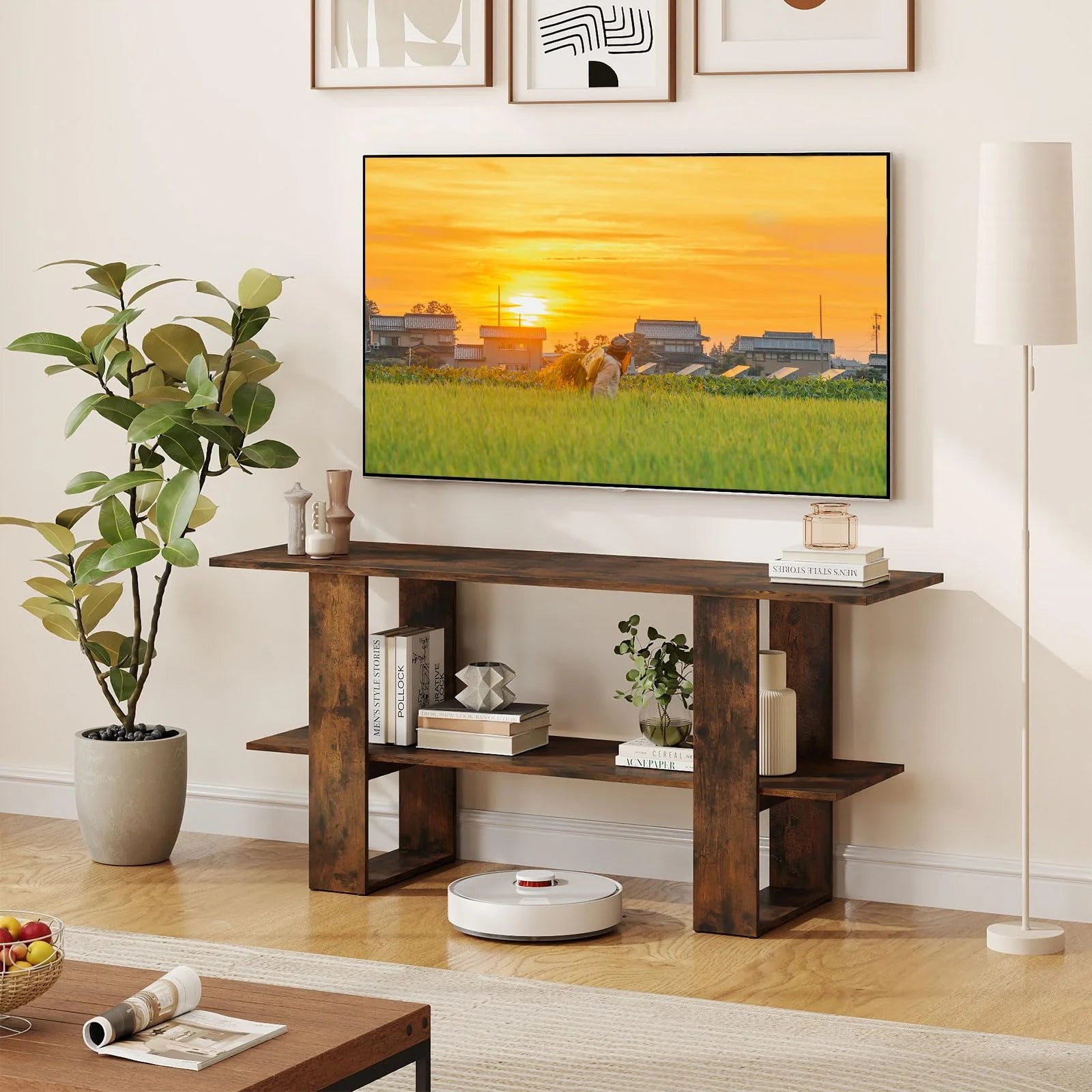 Tangkula 2-Tier TV Stand with Storage for TVs up to 55 Inch Console Table with Open Shelf - Product image 2