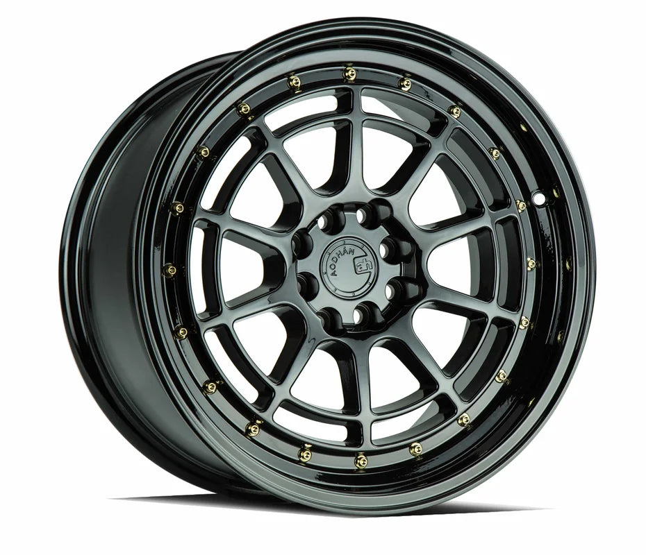 Aodhan AH04 17" 4x100/114.3 Full Gloss Black (Gold Rivet)