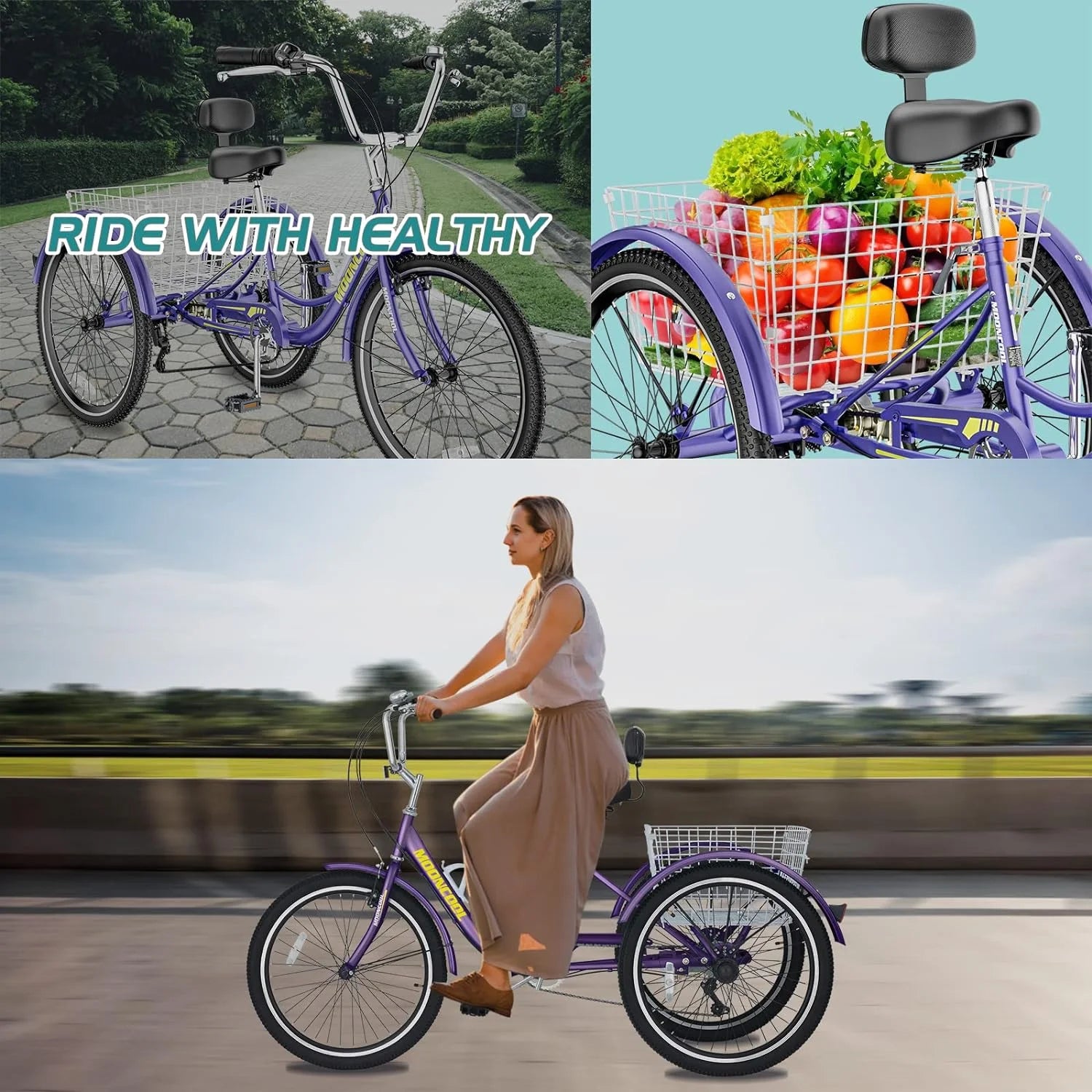 FICISOG 7 Speed Adult Tricycle for Women, 20/24/26 in Adult Trike with Basket - Product image 29