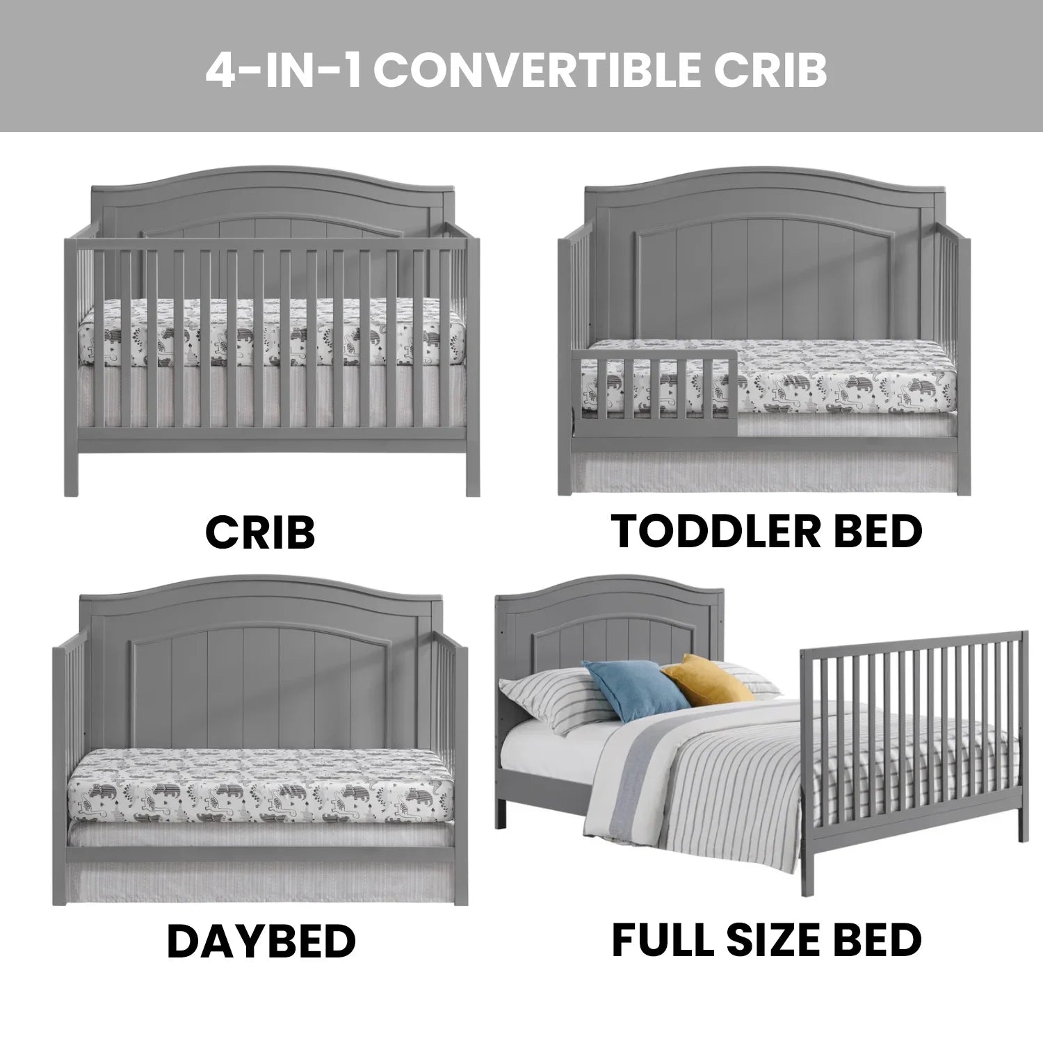 Oxford Baby North Bay 4 - in - 1 Convertible Crib, Snow White, GREENGUARD Gold Certified, Wooden Crib - Product image 18